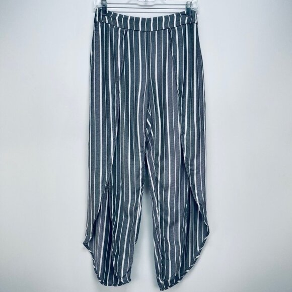 Free People Pants Size 2 Women’s Grey White Striped Split Hem Rosemary - Picture 2 of 14